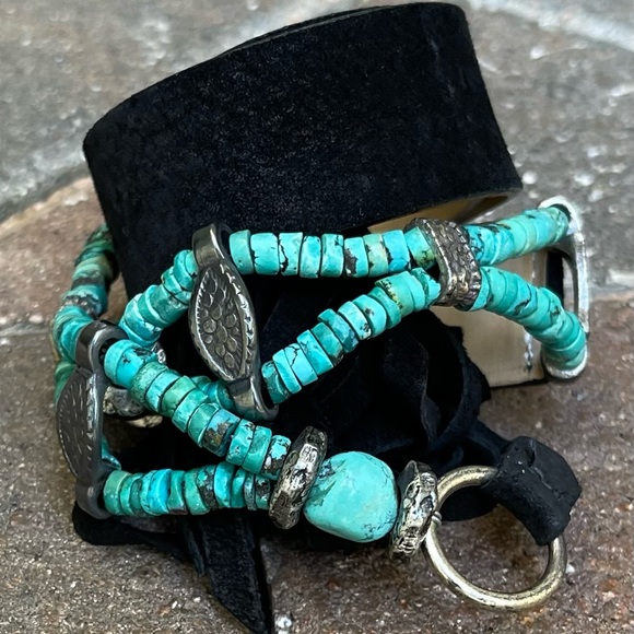 Streets Ahead black suede belt turquoise accents - Picture 6 of 6